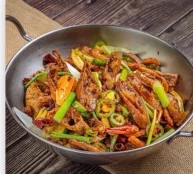 Griddle Cooked Pigs Intestines W. Mix Vegetables